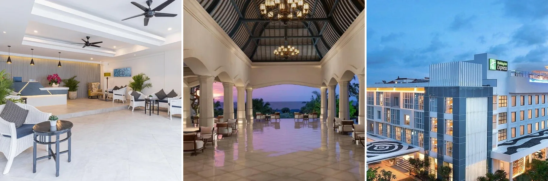 Dari kiri: tampak luar Casa Wina Kuta by The Wina Resorts, Jumeirah Bali, Holiday Inn Express Baruna Bali By IHG