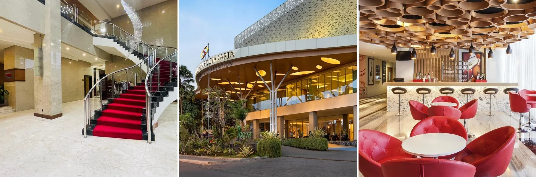 Dari kiri: tampak luar I Lux Hotel Jogja, Sahid Raya Hotel & Convention, Ibis Yogyakarta Adi Sucipto